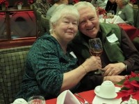 Neighbors Jan and Eldon toast the holidays