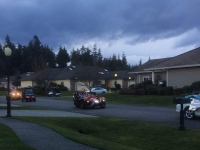 Headlights and storm clouds.